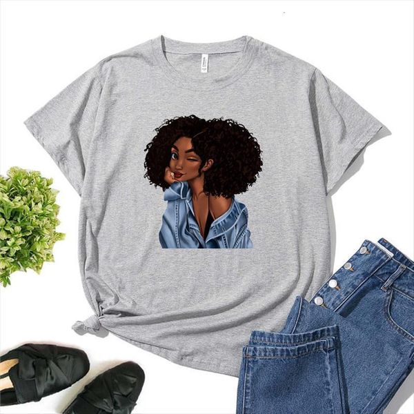 

cool melanin black girl print women t shirts harajuku summer hip tee femme vogue top, White