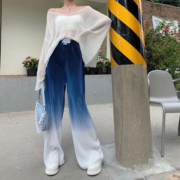 

women's jeans woman pants knitwear loose thin style white retro high waist wide leg pantalones vaqueros mujer, Blue