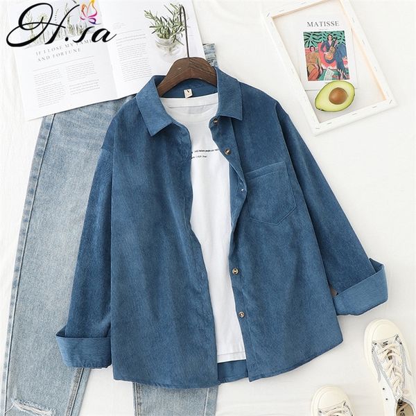 

h.sa retro vinatge women casual blouses and corduroy shirts spring jackt open stitch blusas feminina women loose shirt 210226, Black;gray
