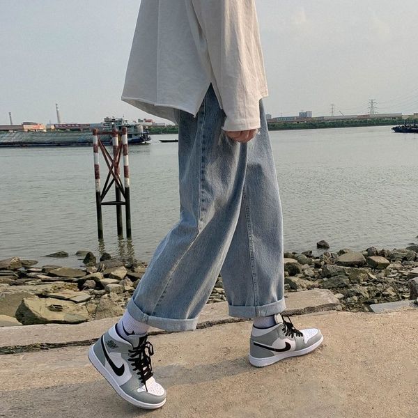 

2021 wide-leg men's fashion retro casual blue jeans men streetwear hip-hop straight denim trousers mens s-xl maae