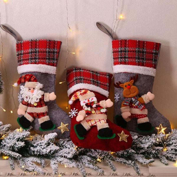 

christmas decorations large checkered doll socks children's gift bag for the elderly elk snowman bears