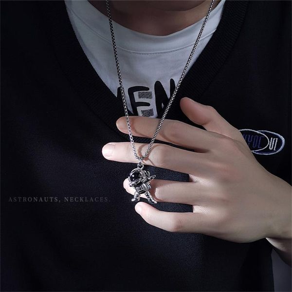 

chains necklace male astronaut titanium steel for men hip-hop street style retro wild simple accessories, Silver