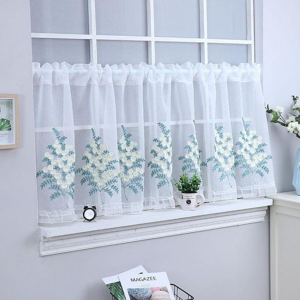 

curtain & drapes small lace with floral embroidered kitchen curtains white luxury short pastoral coffee half window decor