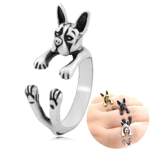 

cluster rings 1 piece hippie 3d boston terrier dog anillos love ring men boho brass knuckle anel masculino couple for women jewelry, Golden;silver