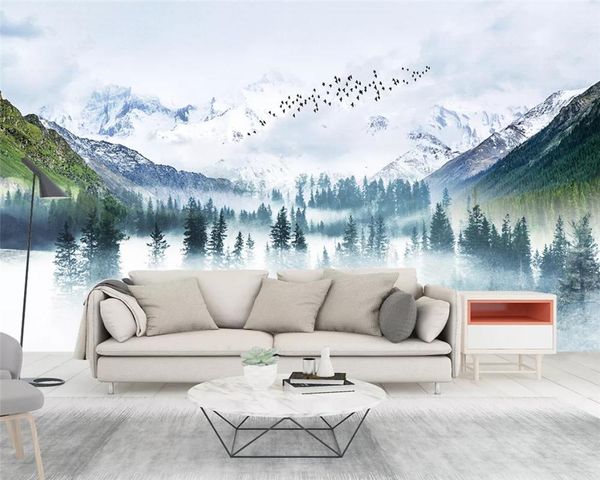 

wallpapers wellyu 3d custom modern wallpaper fresh forest clouds flock birds nordic simple tv background wall papers home decor
