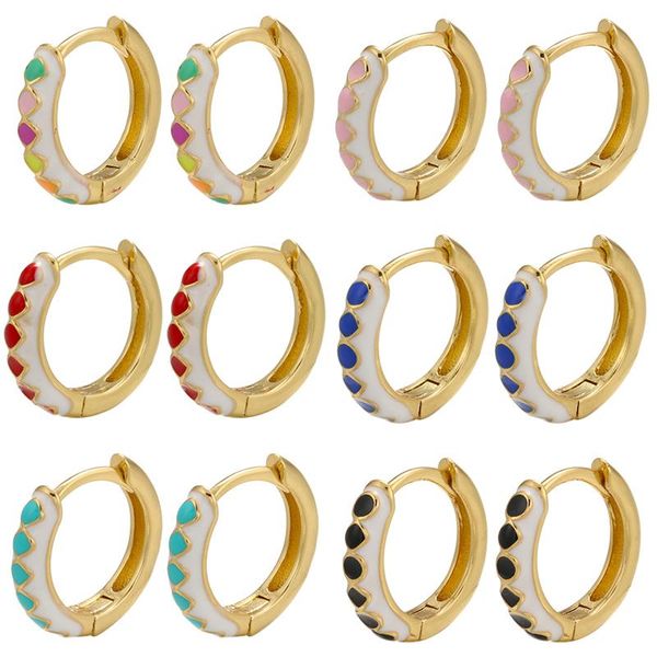

hoop & huggie zhukou gold color women earrings summer dripping oil enamel small dots fashion jewelry wholesale ve399, Golden;silver