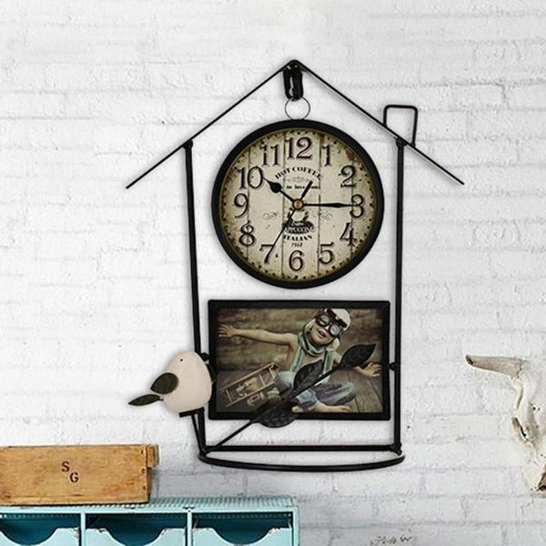 

wall clocks retro antique iron mute deskcountry house alarm clock home living room restaurant el offoce hanging decor
