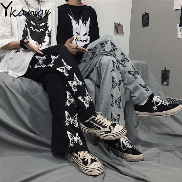 

women's pants & capris woman elastic high waist wide leg pant butterfly print loose cotton cute female harajuku gothic korean joggers s, Black;white