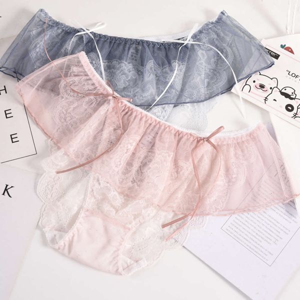 

lace mesh underwear women's summer thin girl princess t-shaped triangular underpants, Black;white