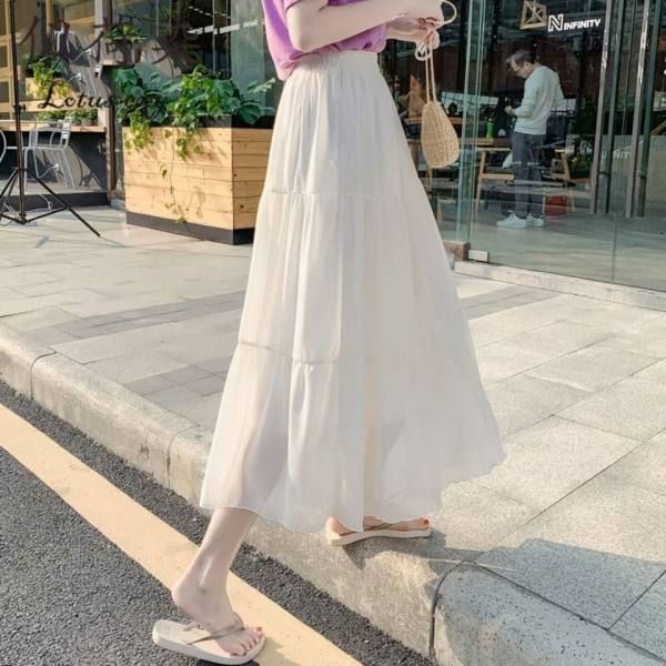 

skirts elegant chiffon fairy long a-line pear shaped body xiasen high waist big swing umbrella skirt, Black