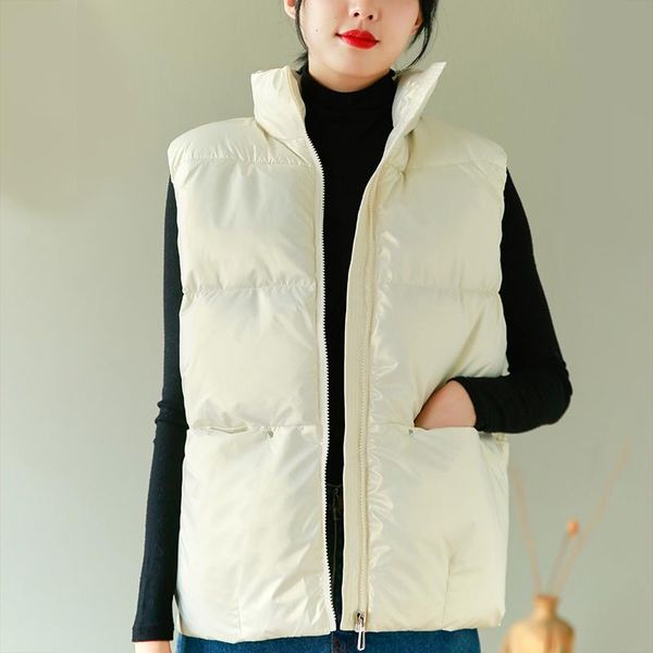 

women's vests 2021 winter women thick vest jacket female padded parkas waistcoat puffer overcoat, Black;white
