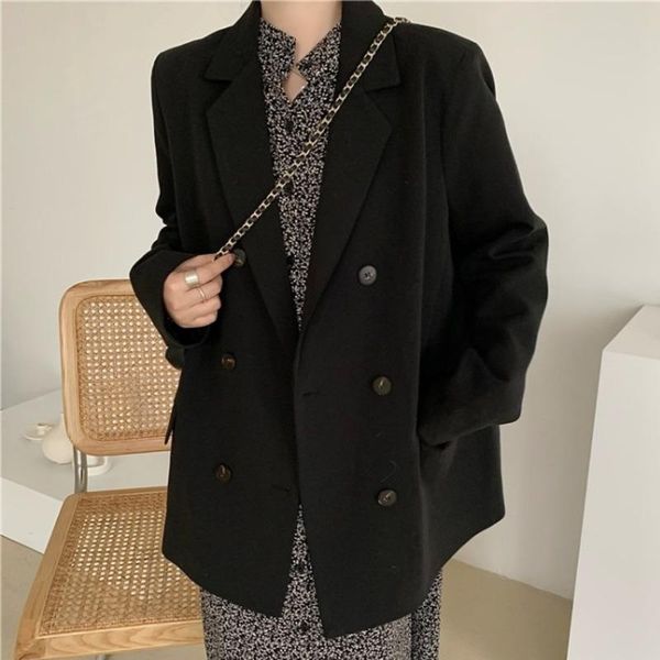 

women's suits & blazers [ewq] 2021 spring female office lady notched collar long-sleeved blazer coat double breasted loose minimalist s, White;black
