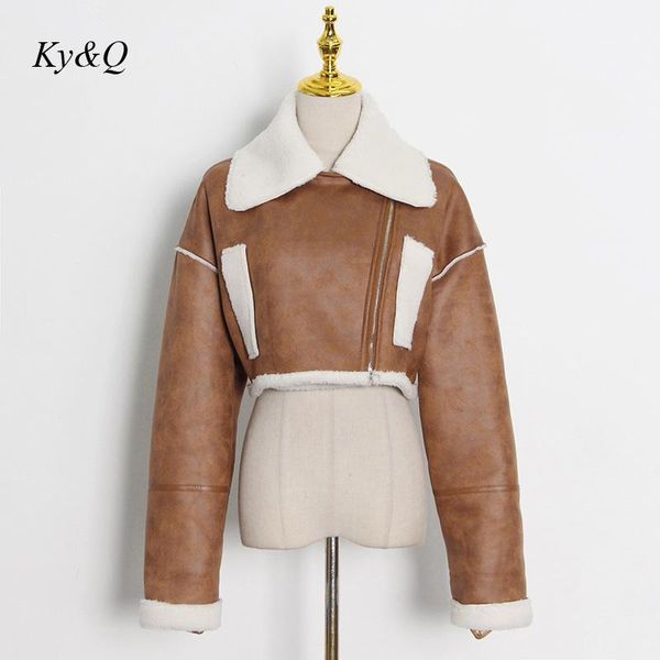 

women's jackets australian fashion brand short coat 2021 autumn and winter locomotive lamb wool female lapel fur cotton jacket woman, Black;brown