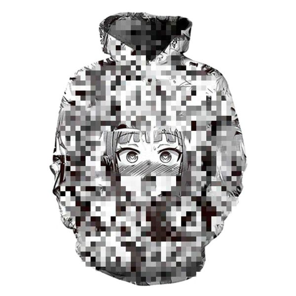 

3d ahegao big hoodies hooded women men funny shy girl face sweatshirt hentai manga streetwear harajuku oversized jackets, Black