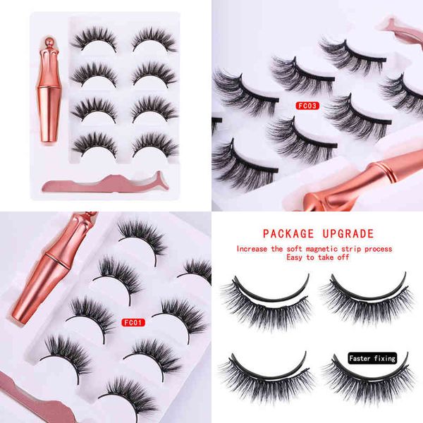 

fake eyelashes 4 pairs magnetic natural with 3d handmade tweezer set mink eye faux cils magnetiqu 220226