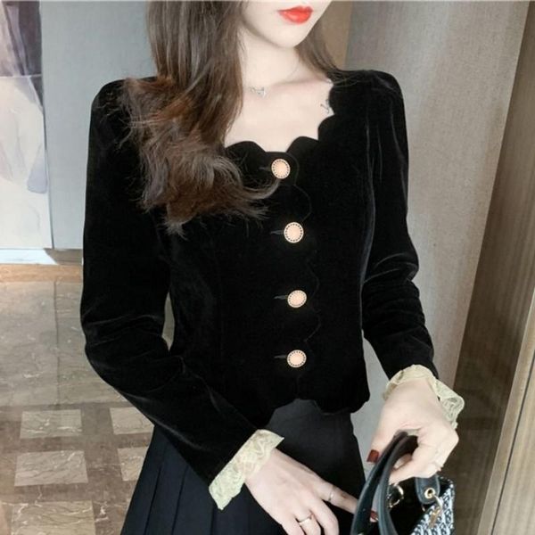 

women's blouses & shirts bodycon v-neck velvet women spring black casual long sleeve slim lace plus size 3xl wild shirt, White