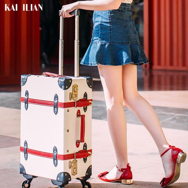 

suitcases retro travel suitcase on wheels fashion spinner rolling luggage women caibin trolley pu leather road
