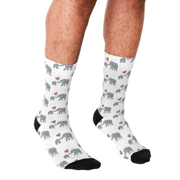 

men's socks funny men's elephant hugs pattern printed hip hop men happy cute boys street style crazy novelty for, Black