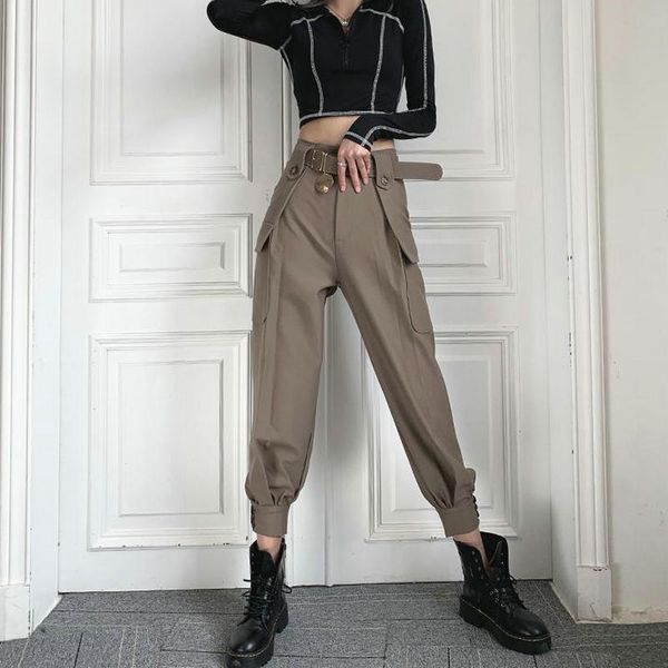 

2021 fashion women streetwear cargo pant korean style wide leg elastic waist harem pant female casual loose jogger trouser women, Gray