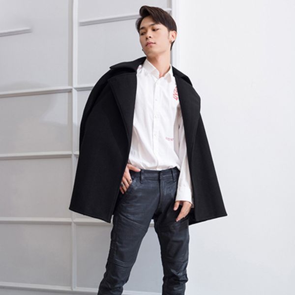 

men's jackets male teddy hood with winter lapels, long wool cover for students, loose zurf, Black;brown