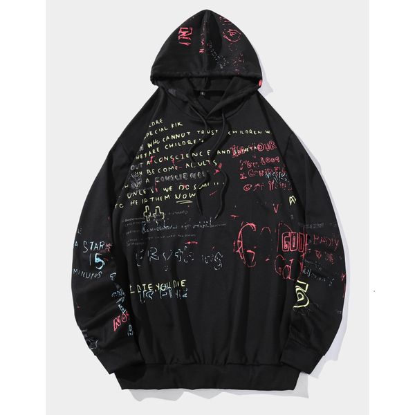 

men's hoodies & sweatshirts hoodie men casual letter graffiti long sleeve pullover harajuku hip hop sweatshirt black japanese streetwea