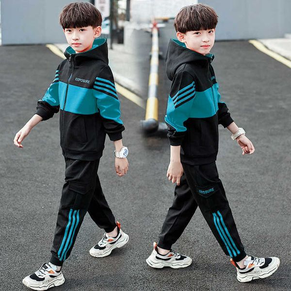 New Boys Chaves Com Capuz Roupas Sets Kids Springautumn School School Uniform Sport Suits Crianças Conjuntos de roupas 4 6 8 10 12 14 Anos X0902