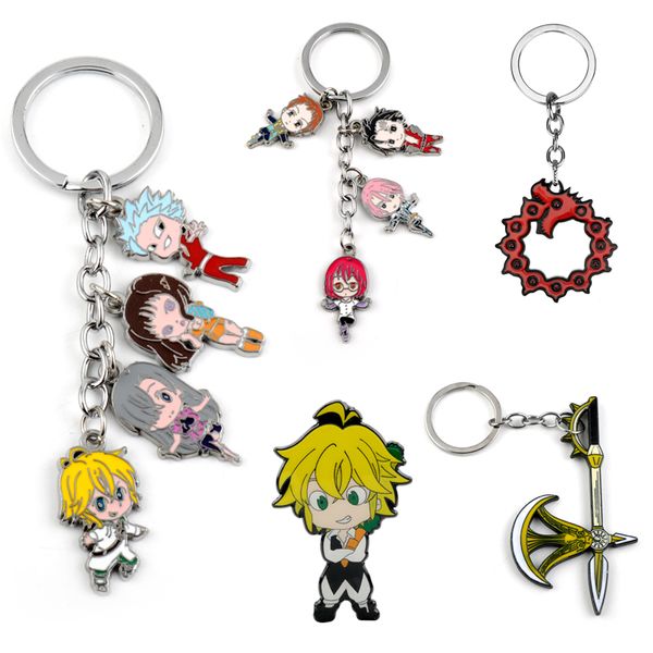 

anime trinket the seven deadly sins keychain escanor rhitta key chain cartoon nanatsu no taizai figure pendants car keyholder, Silver