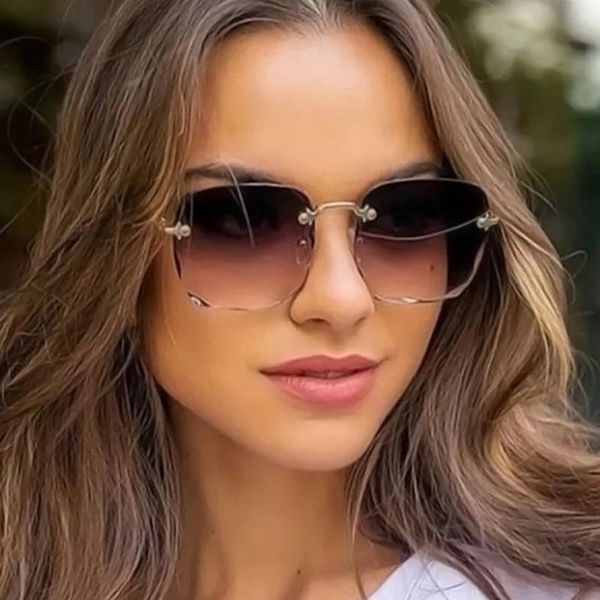 

sunglasses refined rimless cut square for women fashion personality two-color web celebrity the same trend glasse, White;black