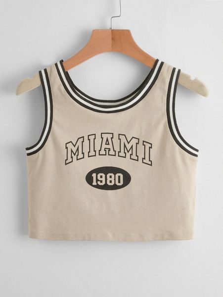 

letter graphic striped crop tank o5mc#, White
