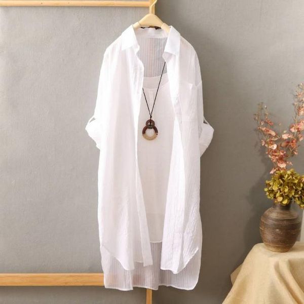 

women's blouses & shirts blouse women shirt long-sleeved mid-length loose coat blusas ropa de mujer, White