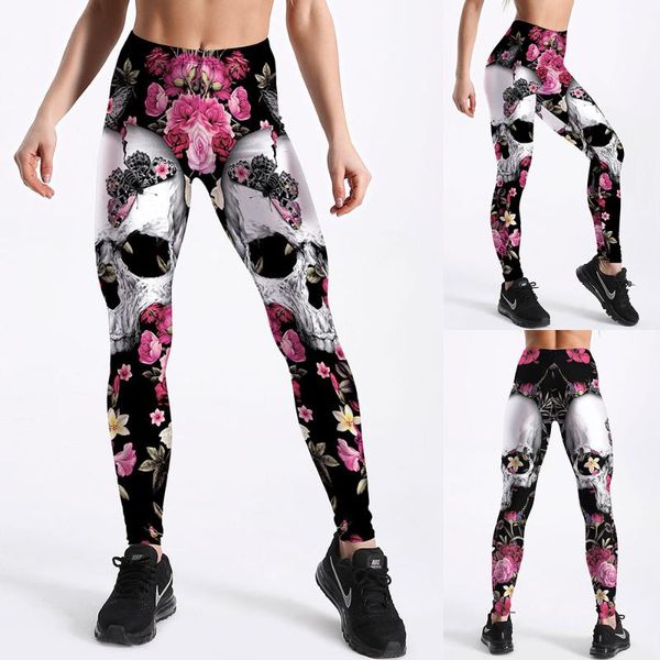 

women's leggings fashion skull lady halloween 3d printing trousers adults carnival cosplay party pants sports workout fitness bottom, Black