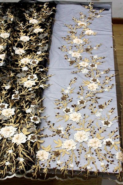 

ribbon black and cream flower lace fabric embroidered beads rhinstones nigerian fabrics 2021 3d for dress, Pink;blue