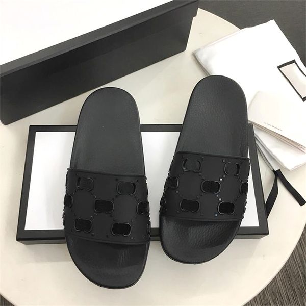 

men rubber slide sandals women fashion designers flat slides flip flops non-slip slides summer flip flops slippers with box, Black
