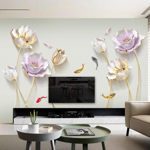 

wall stickers large tulip flower butterfly for bedroom living room decor diy relief floral decals home decoration