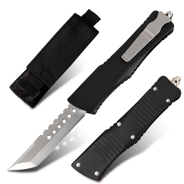 

double action automatic knife d2 steel blade (t6-6061) aviation aluminum handle black outdoor camping hunting pocket tactical knife with sca