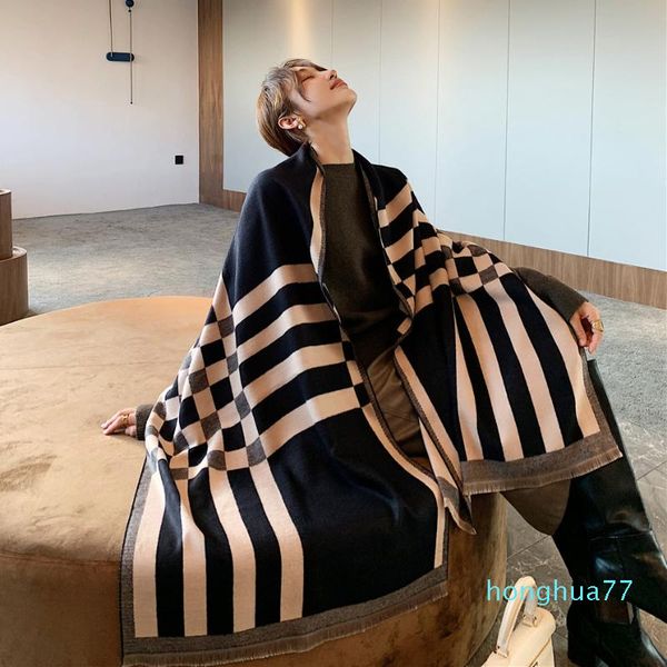 

luxury- black plaid scarf women winter warm cashmere blanket wraps female scarves lady thick foulard stole, Blue;gray