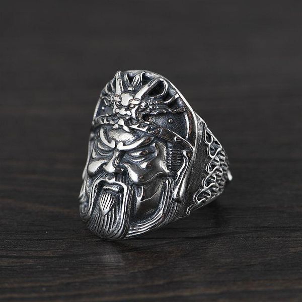 

cluster rings s925 sterling silver vintage thai ring for men guan gong dragon scale exaggerated punk amulet jewelry, Golden;silver