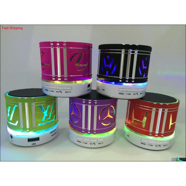 

mini portable speaker bluetooth wireless speakers stereo subwoofers metal car logo led light tf card u disk slot music player qylll hob9t