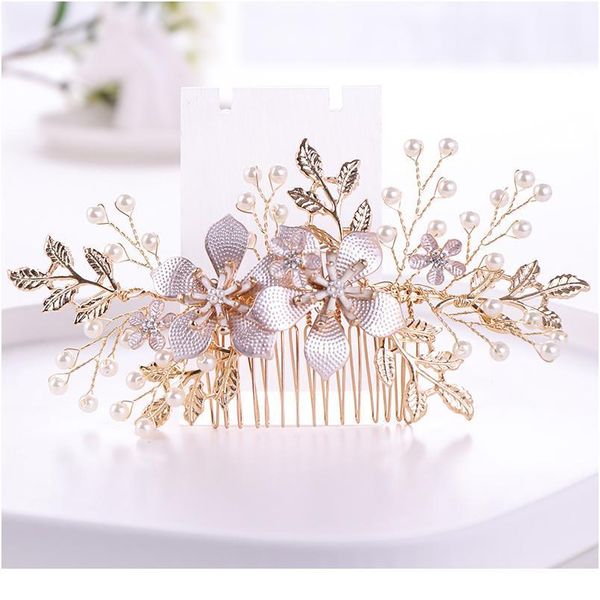 

trendy flower pearl bridal hair combs wedding hair accessories headpiece hair ornaments bride women jlleup, Silver