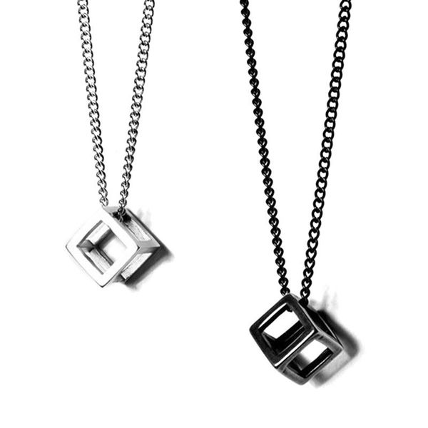 

pendant necklaces punk geometric collier chain necklace retro hollow cube for men square vintage, Silver