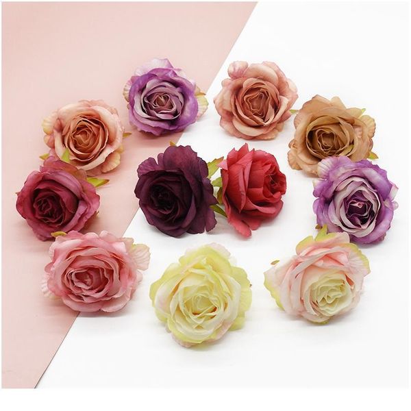 

5/10pcs 6 cm artificial roses for home decor wedding decorative flowers wreaths candy box silk flower christmas headdres qylngp