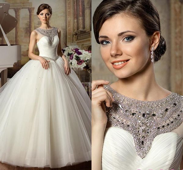

2021 new princess tulle ball gown wedding es plus size vestido noiva beading crystal pleat bridal robe de mairee jv42, White