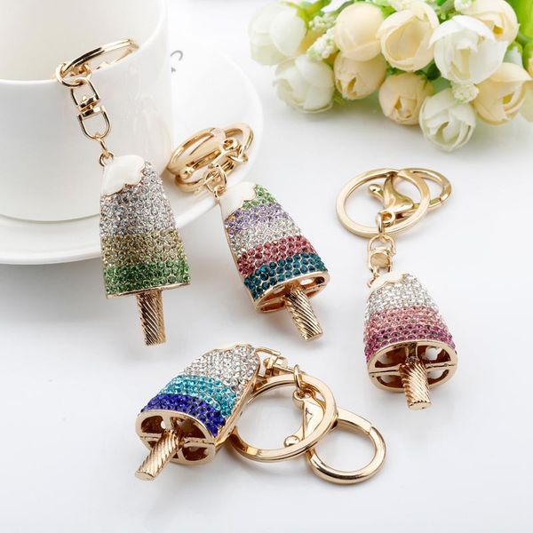 

keychains women bag crystal keychain funny cream pendant key chain holder mini toys decoration, Silver