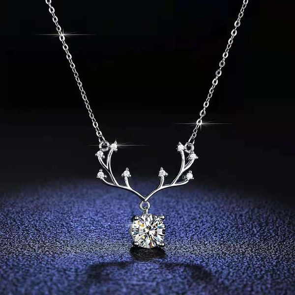 

chains european and american 1 moissanite antler necklace ladies fashion glamour romantic engagement holiday gift, Silver