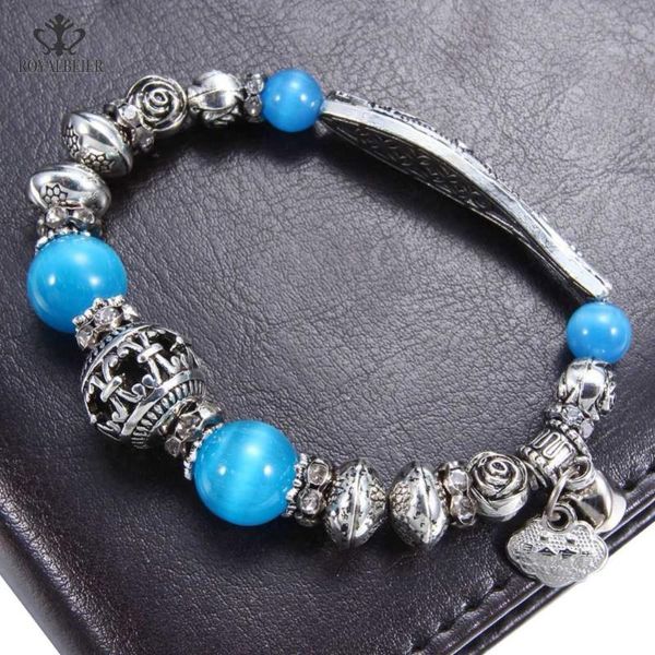 

charm bracelets royalbeier woman bracelet and bangle colorful opal ancient silver color metal beads chakra natural stone with bell charms sz, Golden;silver