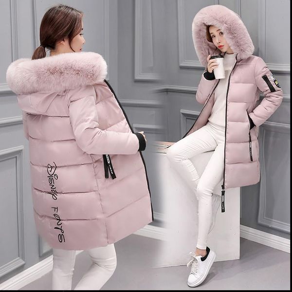 

2021 winter down cotton jacket women long coat parkas thickening female warm clothes rabbit fur collar jacket, Black