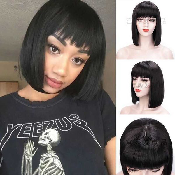 

wig fashion chemical fiber high temperature silk bobbo women's wig straight, Black