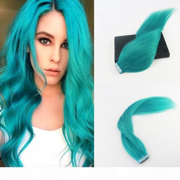 

seamless tape in hair extensions #teal green 100% remy human hair extensions straight for fashion women 40pcs 100g package, Black