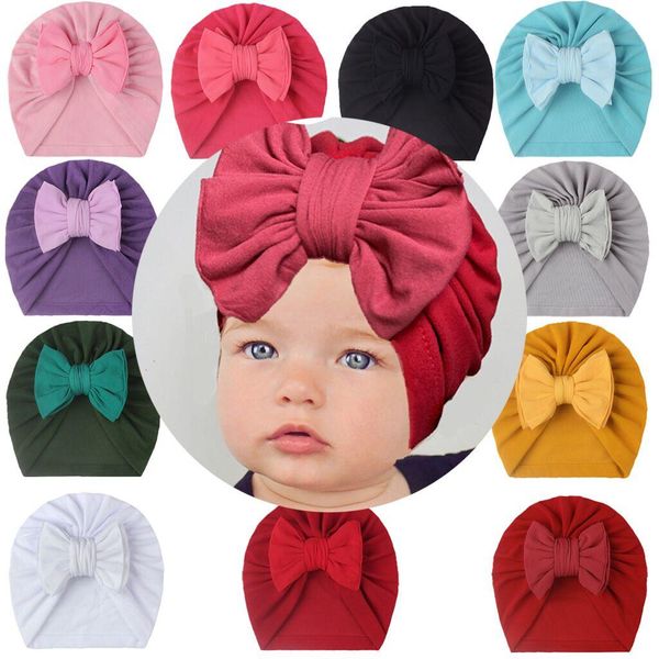 Bebek Türban Şapkalar Kızlar Hindistan Caps Headwrap Bebek Kafa Beanie Örgüler Bow Kap 11 Renkler için