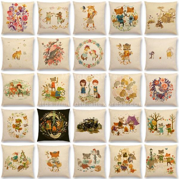 

new forest animals happy daily life squirrel fox deer good friends party fairy cartoon tales cushion cover sofa pillow case